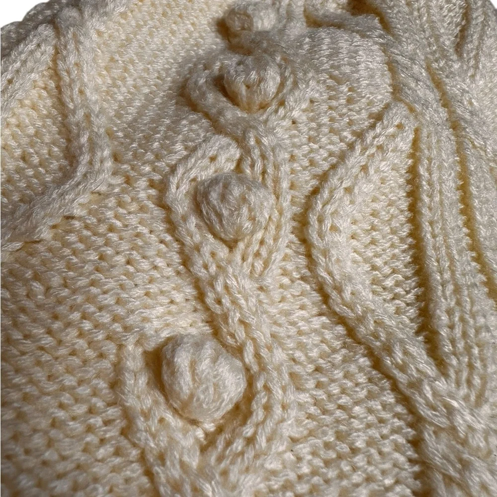 LL Bean Kids Hat Beanie Cream Off white Sweater Knit Girls Youth Size S